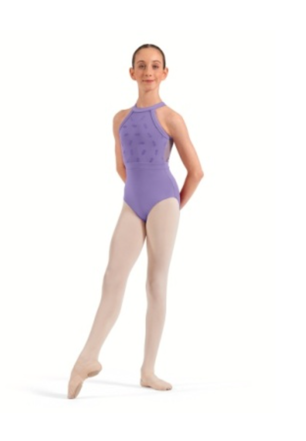 CL40016 Floral Flock Print Halter Leotard